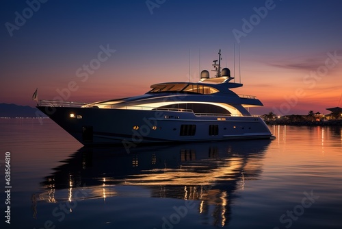 Ultra Luxurious Yacht in the middle of the Ocean. Professional and Cinematic Shot.