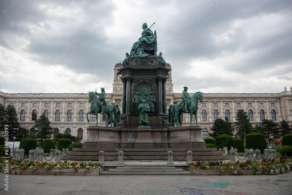 The statue of Empress Maria Theresa in Maria Theresa Square in Vienna, Austria