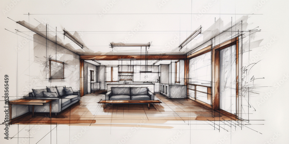 sketch drawing of live wire frame abstract house interior. sketch drawing of live wire frame abstract house interior.