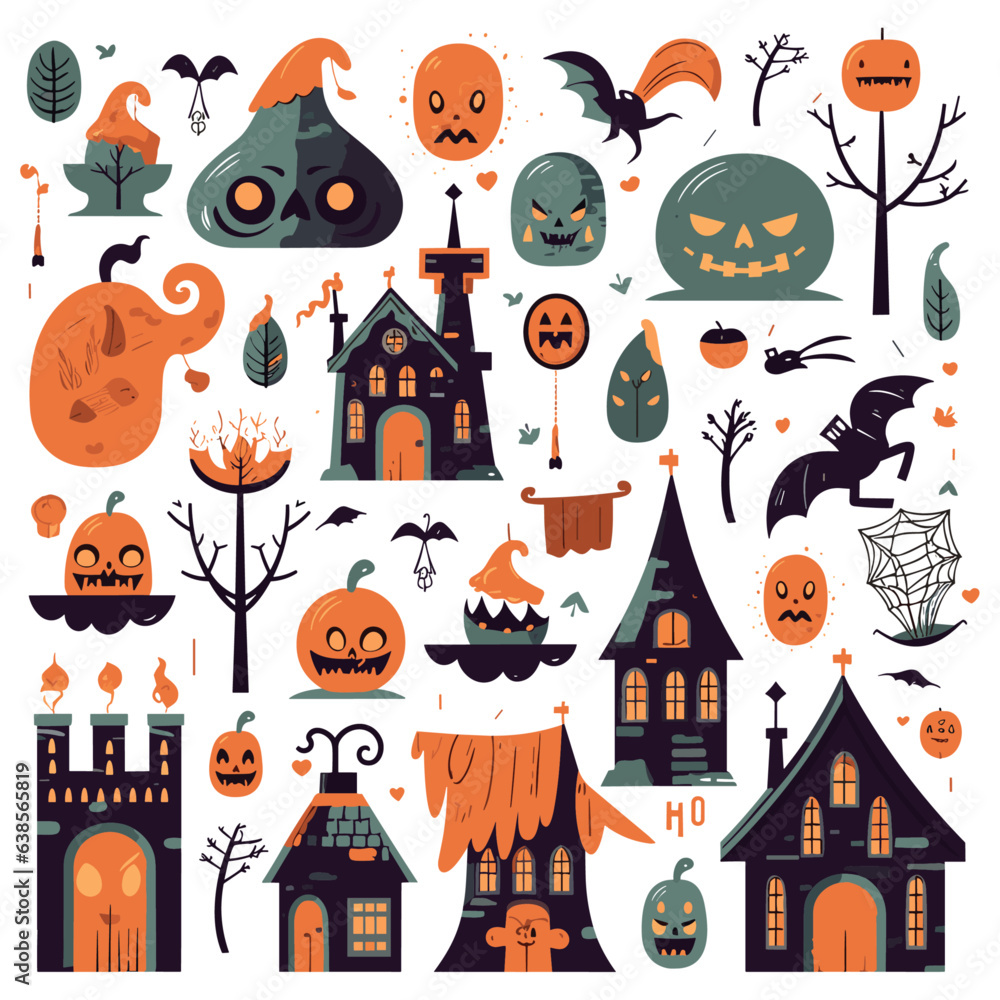Happy Halloween set of elements, ghost, pumpkin Happy Halloween set of elements, ghost, pumpkin