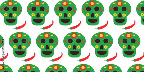 mexico pattern with sculls and chili, decoration