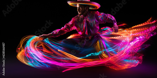 Fabulous Cinco de Mayo female dancer in vibrant neon dress.  
