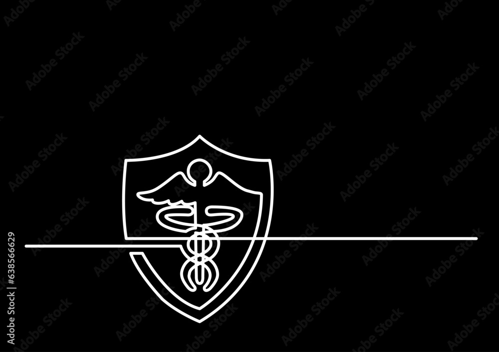 Fototapeta premium continuous line drawing vector illustration with FULLY EDITABLE STROKE of medical healthcare doctors and hospitals concept on black background