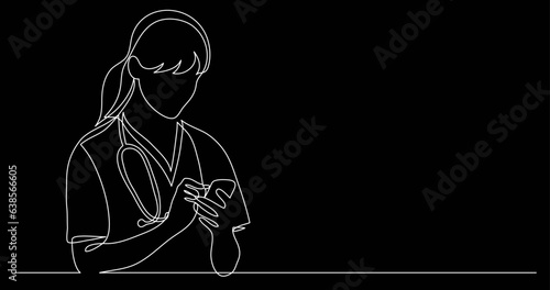 continuous line drawing vector illustration with FULLY EDITABLE STROKE of medical healthcare doctors and hospitals concept on black background