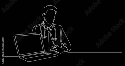 continuous line drawing vector illustration with FULLY EDITABLE STROKE of medical healthcare doctors and hospitals concept on black background