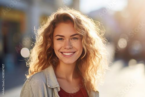 Generative AI picture of young attractive woman in the city lights backdrop © Tetiana