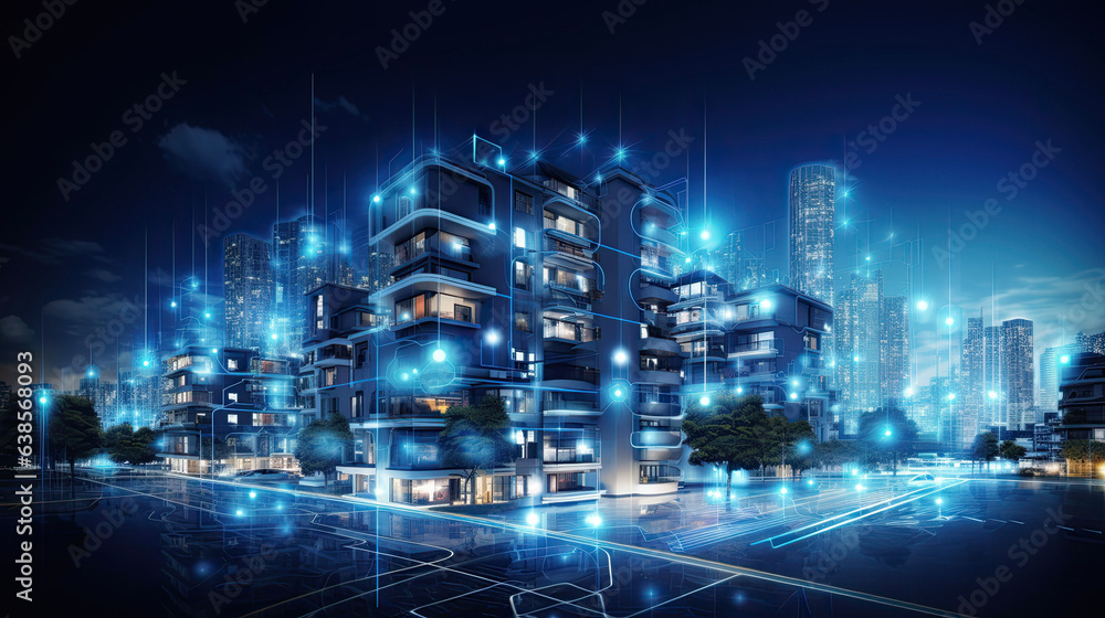 digital community, smart homes, night, data transactions