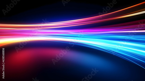 Abstract colorful light trails high-speed motion line effect background. Futuristic modern dynamic motion velocity movement technology.