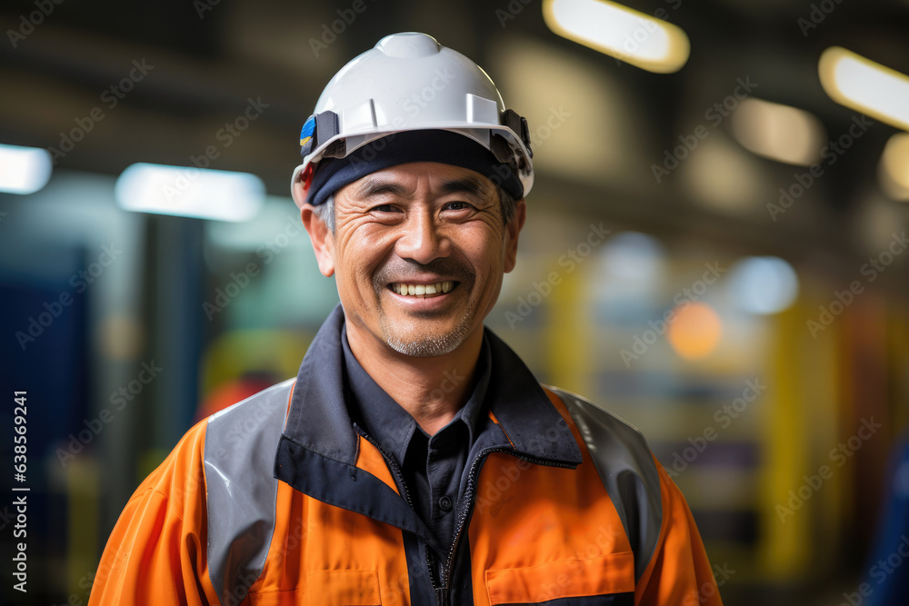 Smiling mature industrial worker looking at the camera Smiling mature industrial worker looking at the camera
