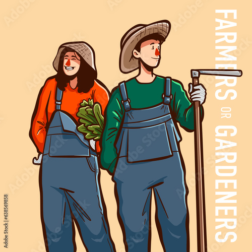vector people with job farmers or gardeners in hand drawn style