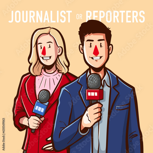 vector people with job journalists or reporters in hand drawn style