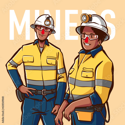 vector people with job miners in hand drawn style