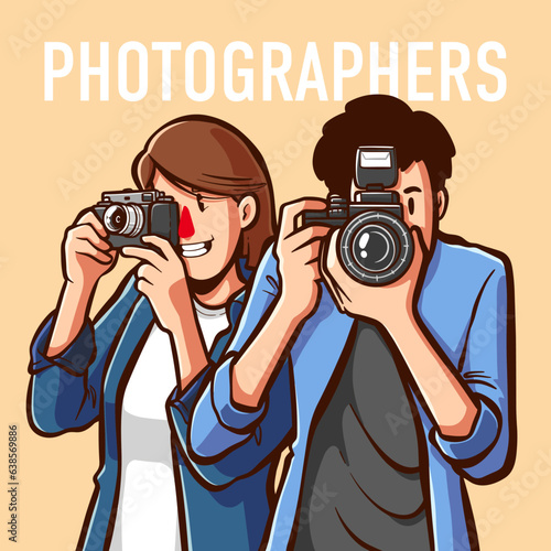 vector people with job photographers in hand drawn style