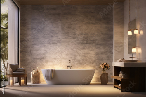 Spa Bathroom with Marble Backdrop and Tub
