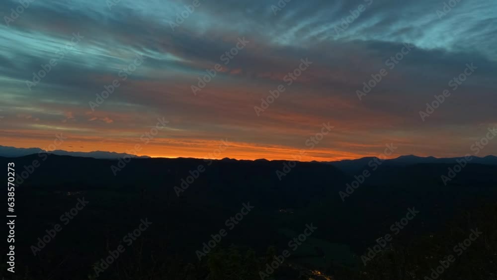Morning Time Lapse of Sunrise over Slovenian Banjsice plateau 