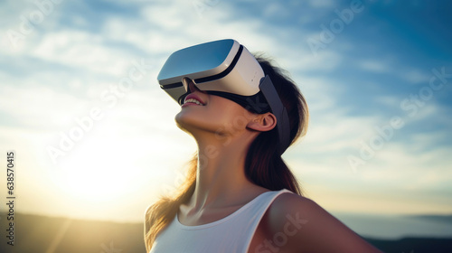 Immersed in a Virtual World: Woman with VR Headset