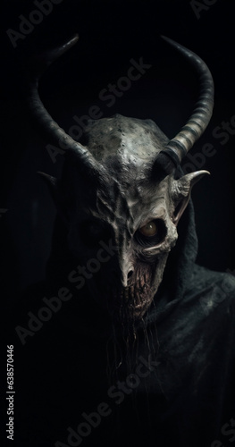 devil looking figure with long sharp horns. 