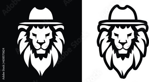 Lion wearing a hat symbol simple logo template vector illustration, Leo, Lion in a detective hat , Lion head with a hat stock vector image photo