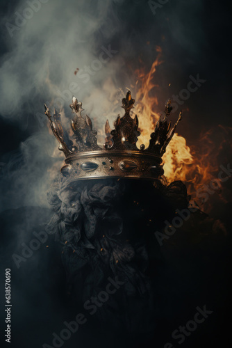 flaming queen crown. rise and fall of a medieval age empire. Medieval, king, queen, prince, princess, knight concept.