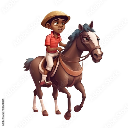 Illustration of a little boy riding a horse on a white background