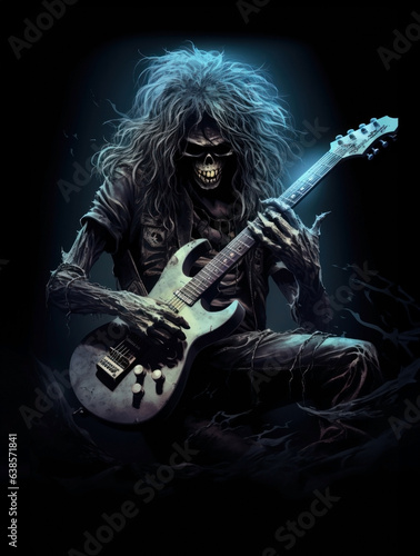 skeleton playing heavy metal. good for metal bands album covers and promotional material. 