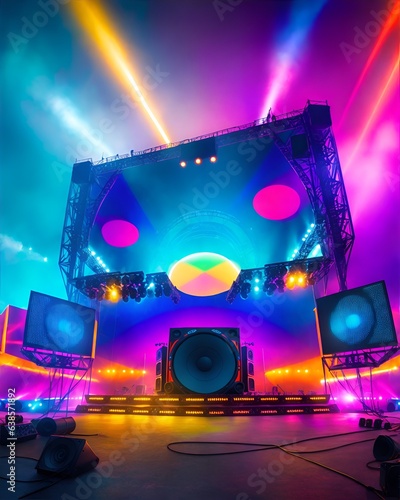 Photo of a stage set up with lights and sound equipment
