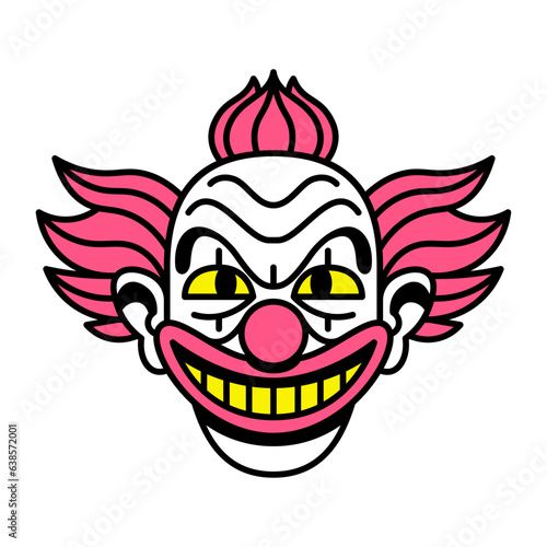 Vector Retro Cartoon Funny Clown Head Isolated