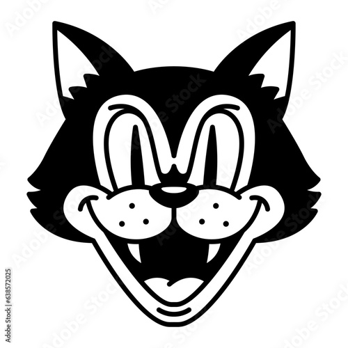 Vector Retro Cartoon Funny Cat Head Isolated