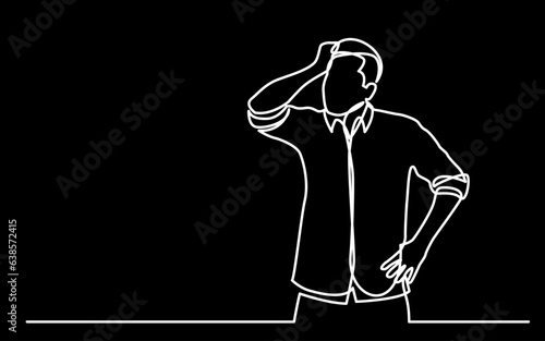continuous line drawing vector illustration with FULLY EDITABLE STROKE of mental health awareness depression anxiety concept on black background