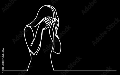 continuous line drawing vector illustration with FULLY EDITABLE STROKE of mental health awareness depression anxiety concept on black background