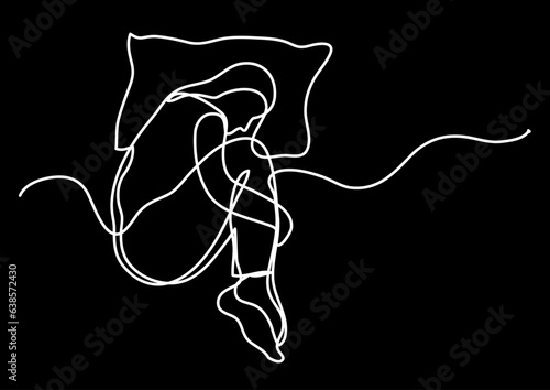 continuous line drawing vector illustration with FULLY EDITABLE STROKE of mental health awareness depression anxiety concept on black background