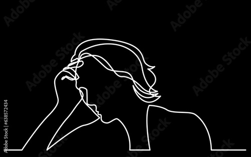 continuous line drawing vector illustration with FULLY EDITABLE STROKE of mental health awareness depression anxiety concept on black background