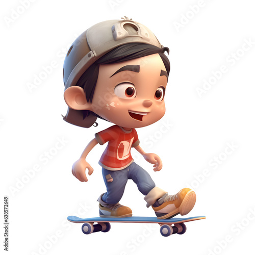 Cartoon boy riding a skateboard.  3d illustration with clipping path © Muhammad