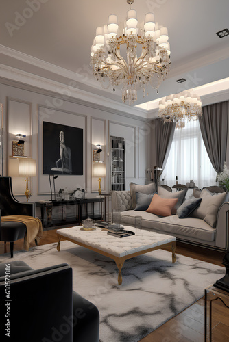 Classic style interior of living room in luxury house.