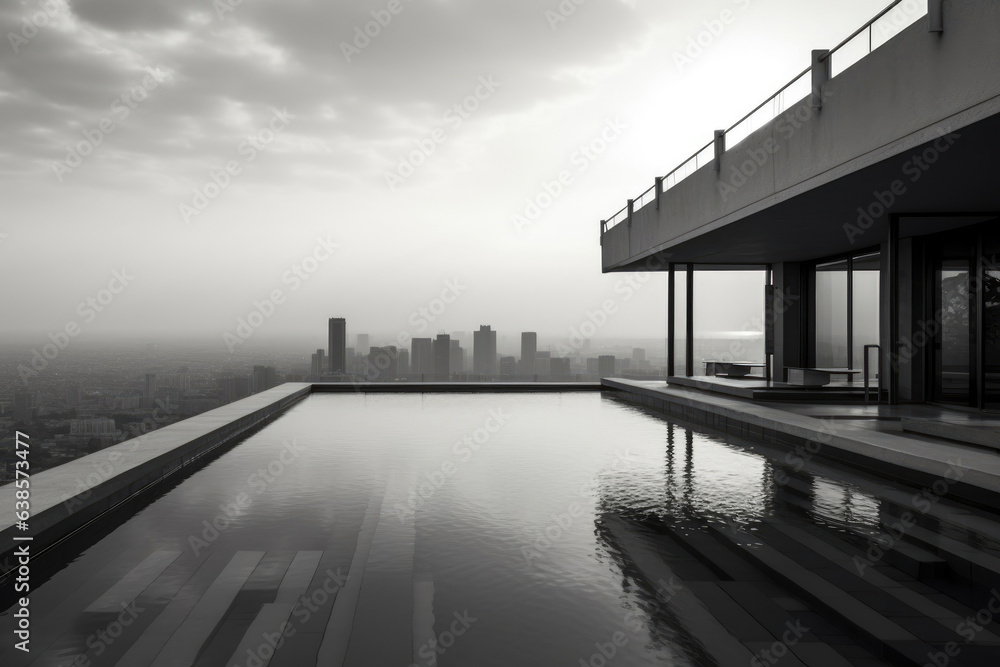 Architectural Contrast: Ivory Black Brutalism Meets Infinity Pool Stock ...