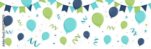 Bannière de fêtes - Ballons, fanions et cotillons - Éléments vectoriels colorés éditables - Compositions festives pour une fête d'enfant, un anniversaire ou un événement à célébrer joyeusement