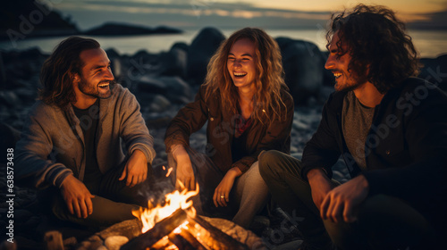 Beach Bonfire Gathering Under the Milky Way