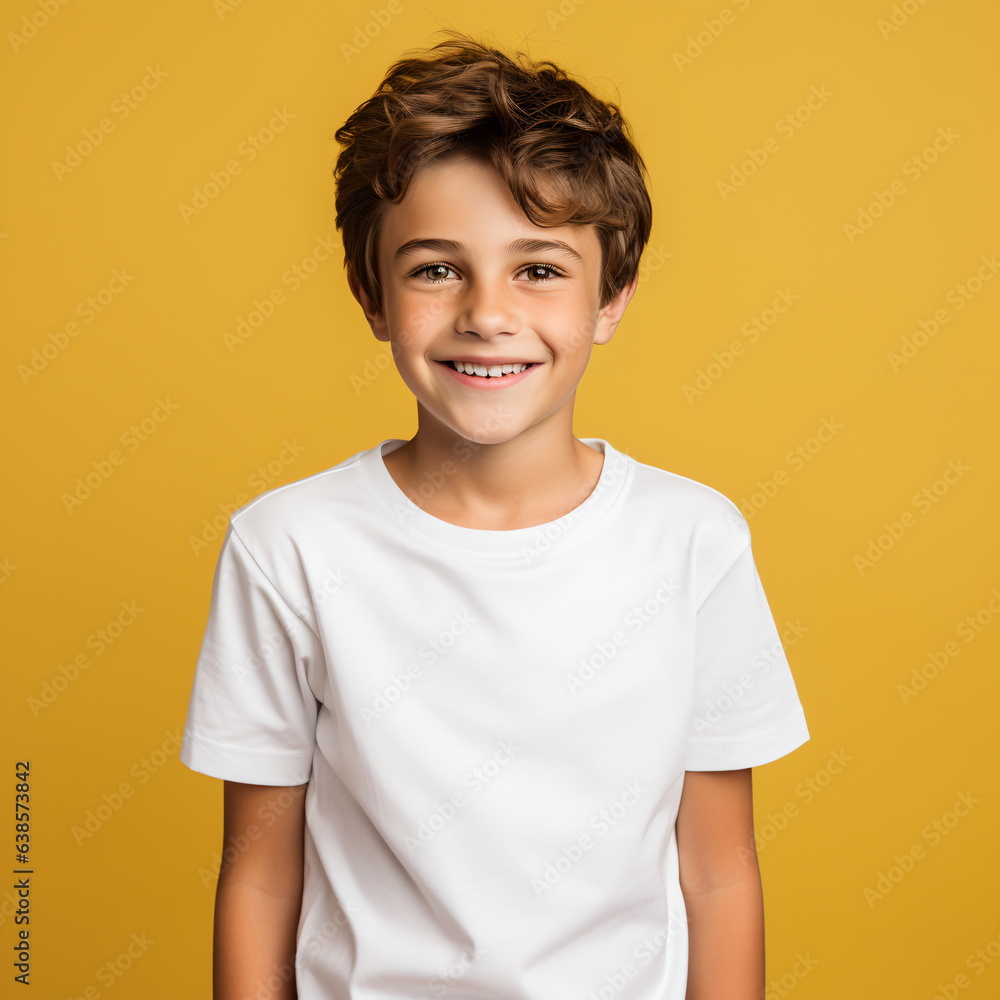 a boy in a casual style on yellow background. a boy in a casual style on yellow background.