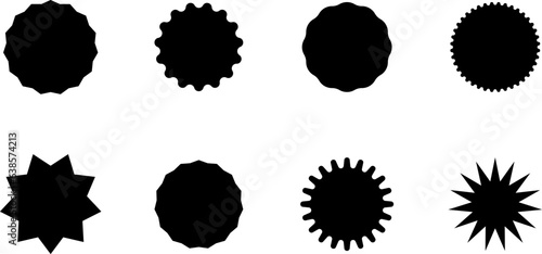 Set of vector starburst, sunburst badges - collection of special offer sale oval and round shaped sunburst labels and badges. Promo stickers with star edges. Vector.