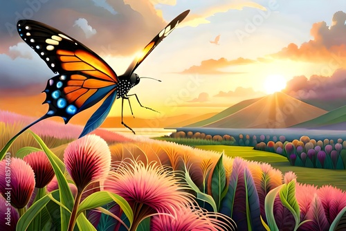 Ai generates butterfly in a sumner flower  photo