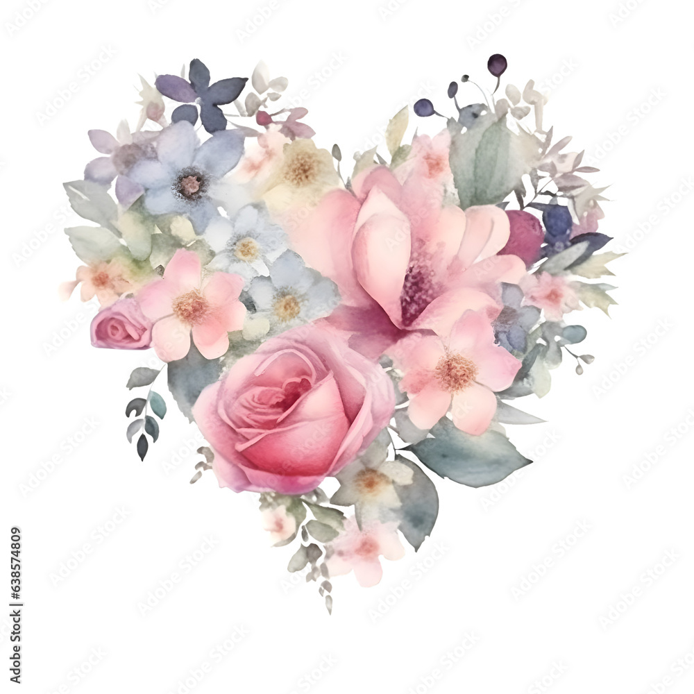 Beautiful vector image with a watercolor bouquet of flowers.