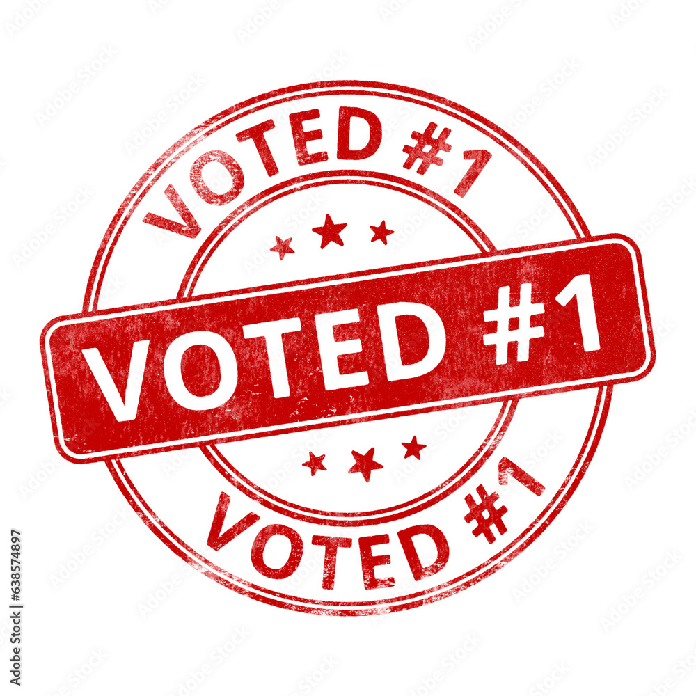 ‘Voted Number 1’ circular red rubber stamp seal with distressed texture isolated on transparent background ‘Voted Number 1’ circular red rubber stamp seal with distressed texture isolated on transparent background
