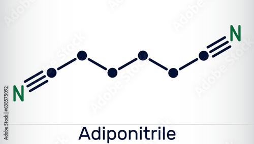 Adiponitrile molecule. It is precursor to the polymer nylon 66. Skeletal chemical formula. Vector