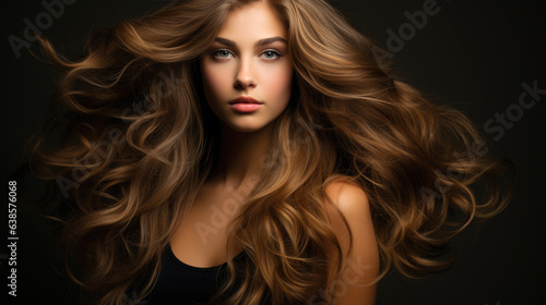 Attractive beautiful model with long hair extension. Generative AI
