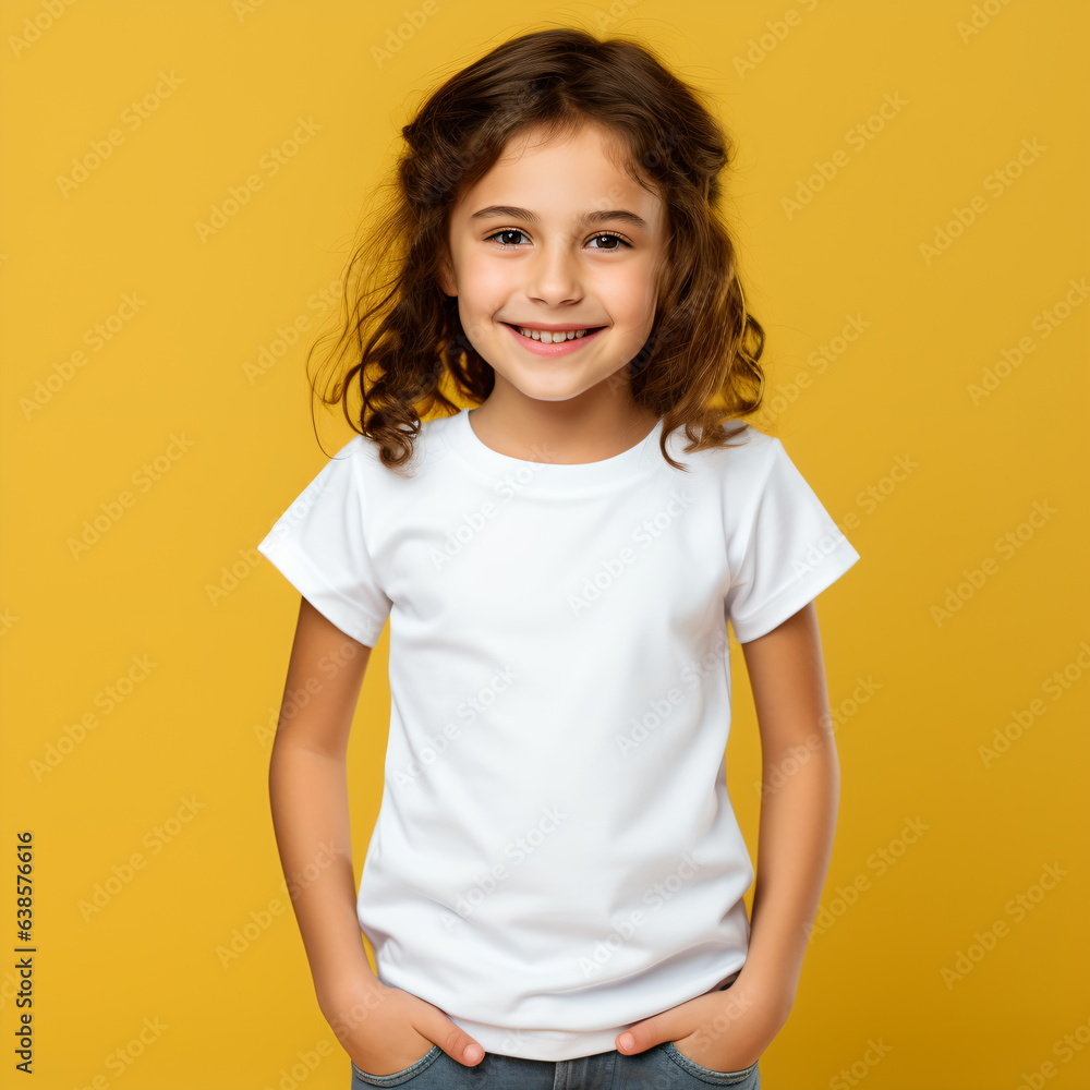Beautiful little girl in a white blank t-shirt Beautiful little girl in a white blank t-shirt