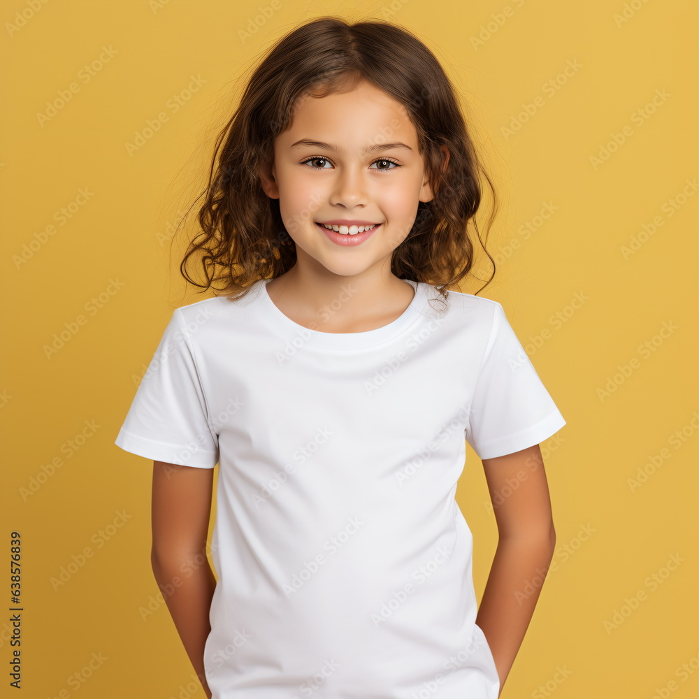 Beautiful little girl in a white blank t-shirt Beautiful little girl in a white blank t-shirt