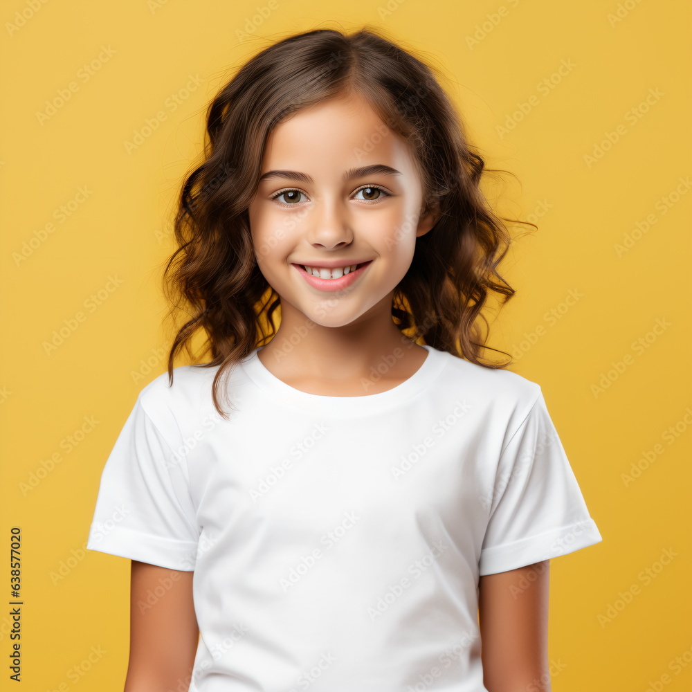 Beautiful little girl in a white blank t-shirt Beautiful little girl in a white blank t-shirt