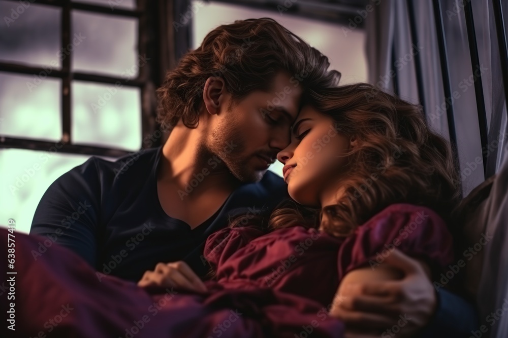 Fototapeta premium romantic couple of lovers in bed at home