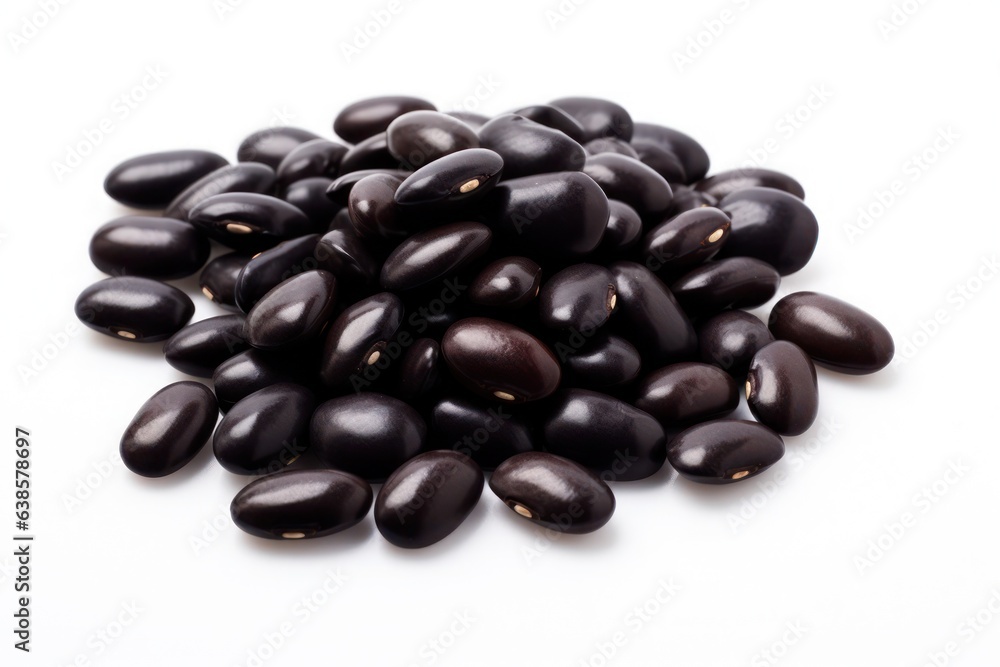 group of black beans on a white background, created by Generative AI group of black beans on a white background, created by Generative AI