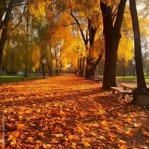 Radiant Autumn Foliage Shines on a Sunlit Park Day